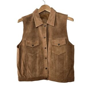 Vintage Agapo Leather Vest Womens 1X Brown Western Boho Snap Front Genuine...